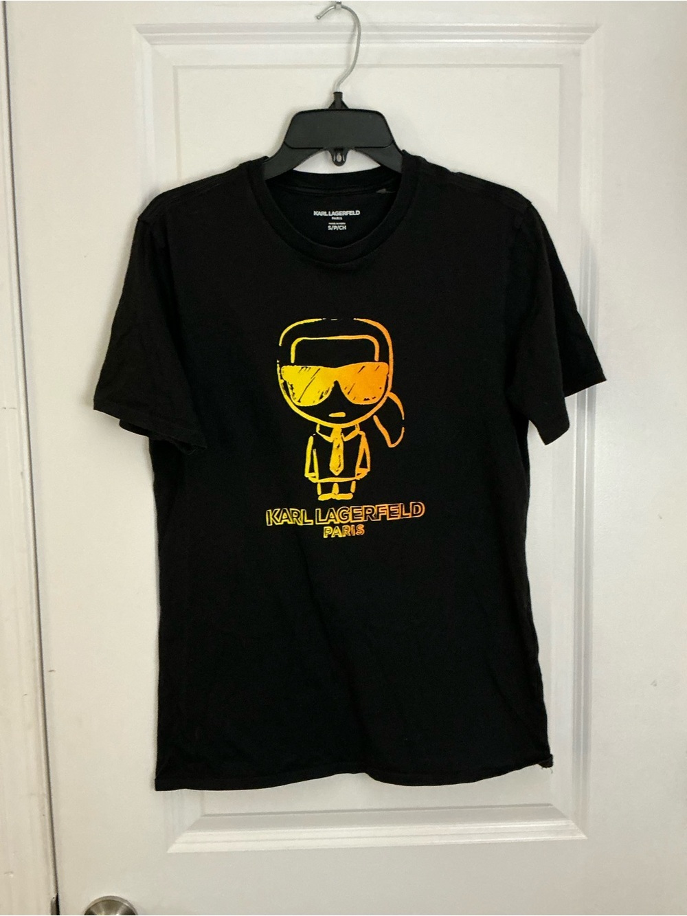 Karl Lagerfeld Paris Men's Small Black Graphic Tee Gold Metallic Choupette Size